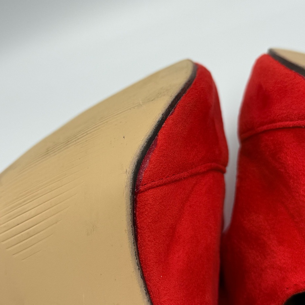 Meiliani Red Faux Suede Peep Toe Stiletto Booties Women’s Size 8 - Picture 13 of 15